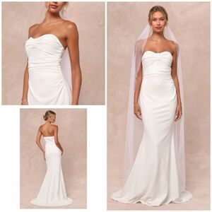 Lulus To Be Yours Dress Women's XL Ivory Strapless Pleated Mermaid Stretch NWOT
